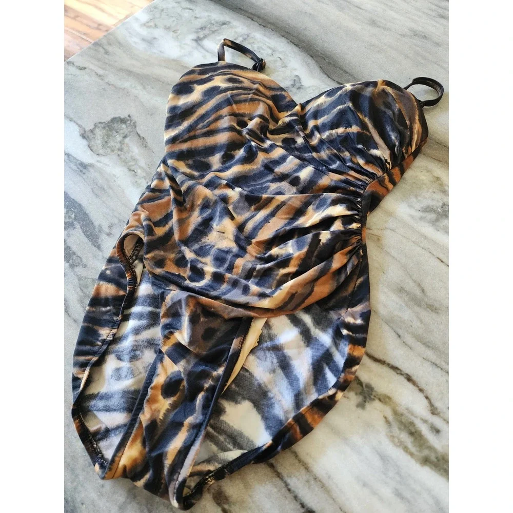 Vintage Miraclesuit Womens Animal Print Leopard Ruched One Piece Swimsuit